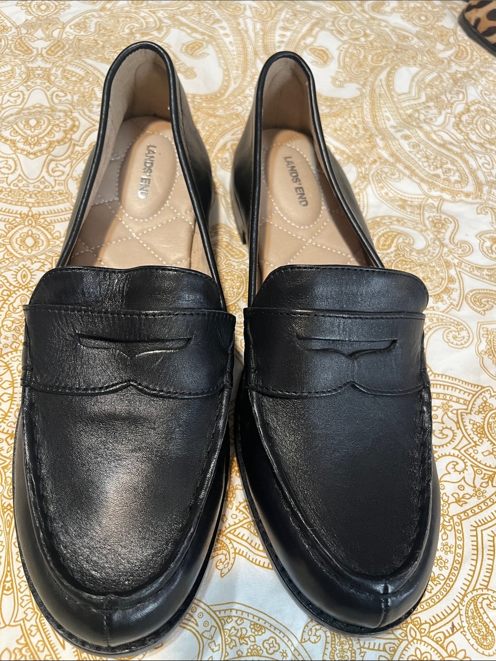Lands' End Black Leather Penny Loafers - Women's-Style Cushioned Insole
